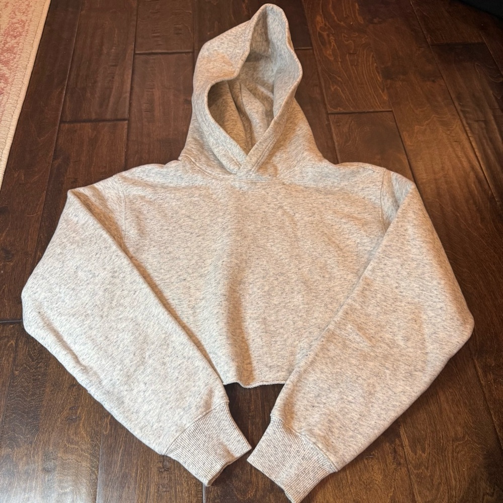 Aritzia TNA Raw Hem Cropped Hoodie Heather Grey size XS